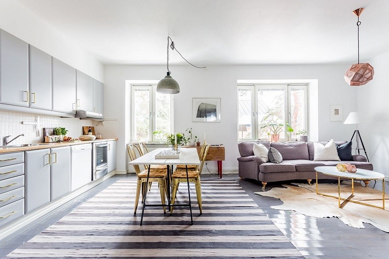 Thiết kế nội thất giá rẻ phòng khách bếp Bắc Âu