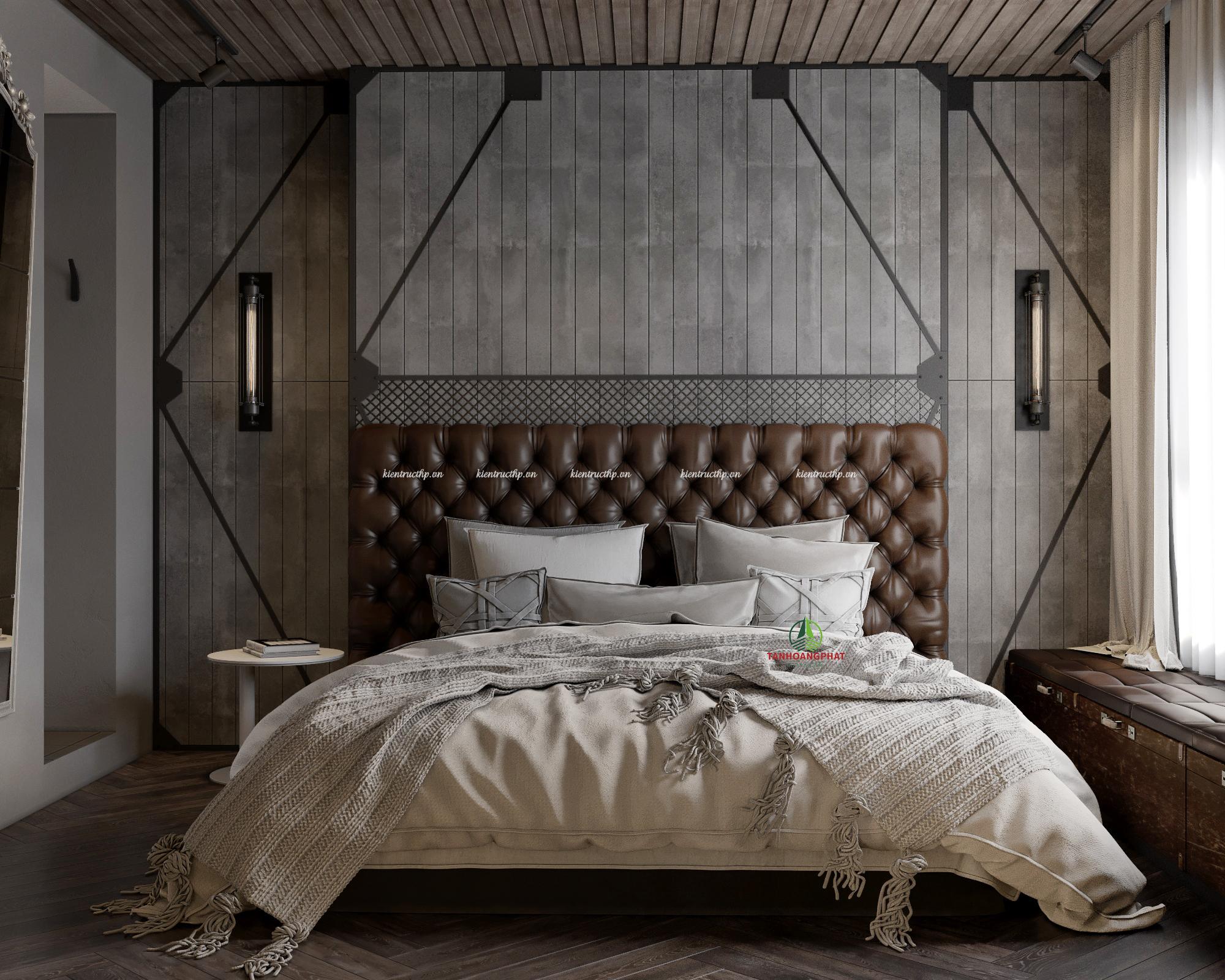 thiết kế phòng ngủ nội thất theo phong cách công nghiệp